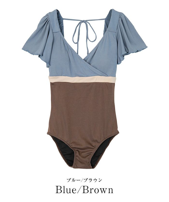 バイカラーフレアスリーブワンピース/水着 | SEA DRESS