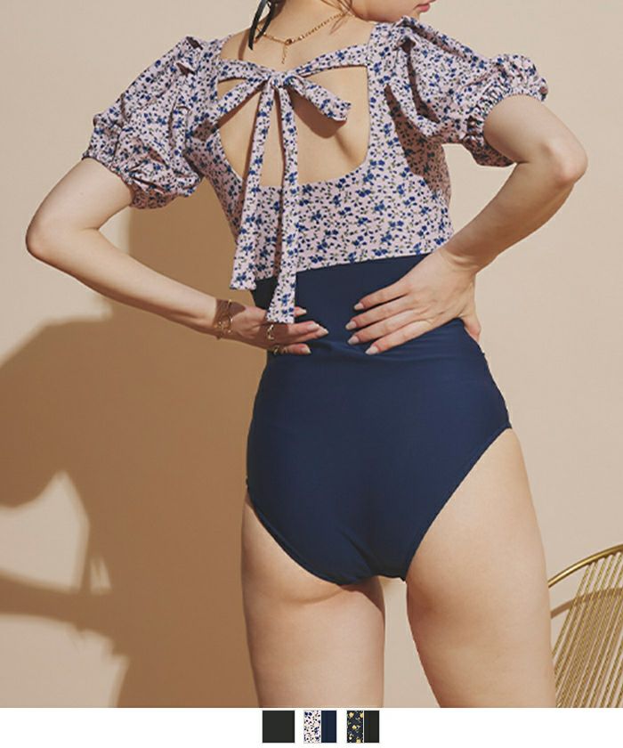 ★★Sea N.Y 花柄パフスリーブワンピース 送料・関税込み タックデザインパフスリーブワンピース/水着 | SEA DRESS