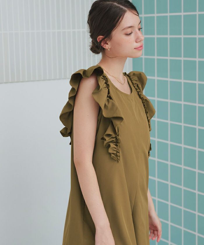 yori 水着　2024ss ショルダーフリルオールインワン　ダークグレー ショルダーフリルオールインワン | all item| yori