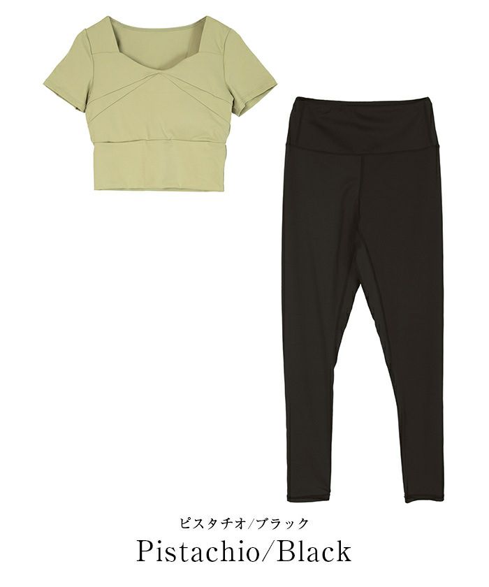 ラインデザイン半袖ヨガウェアセットアップ【SEADRESS