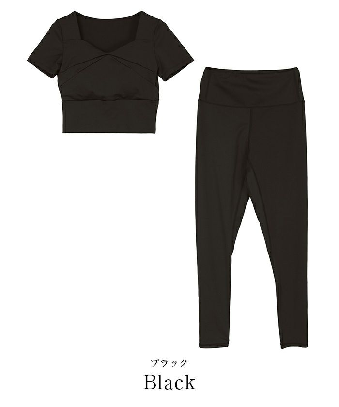ラインデザイン半袖ヨガウェアセットアップ | SEA DRESS