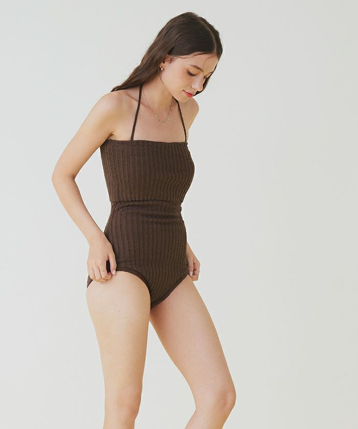 太リブニットデザインワンピース/水着 | SEA DRESS