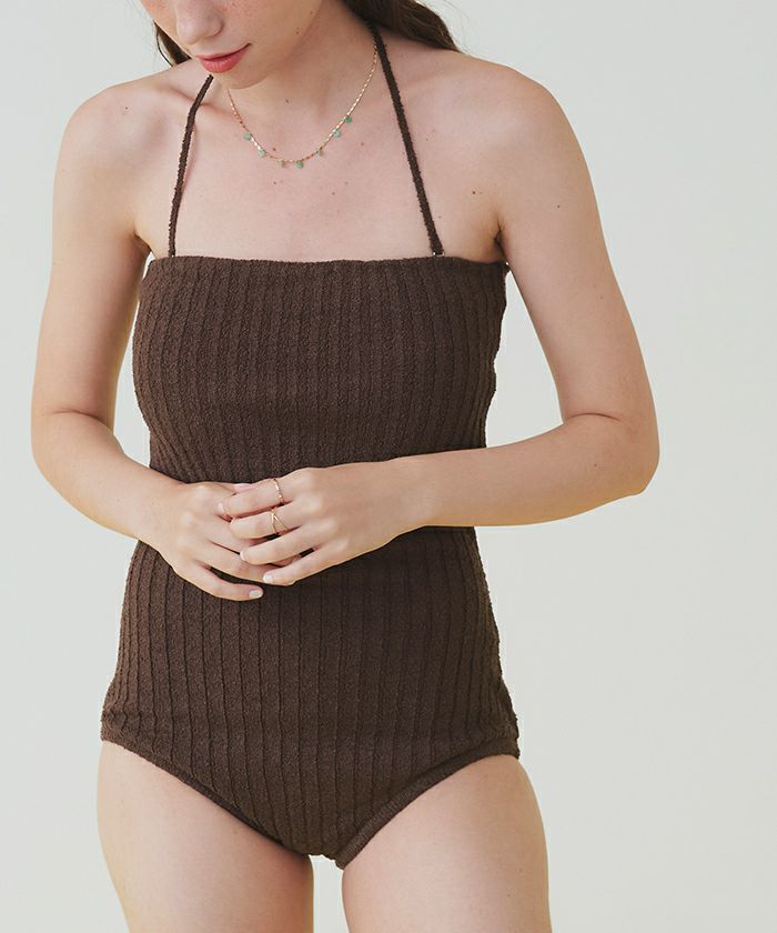 太リブニットデザインワンピース/水着 | SEA DRESS