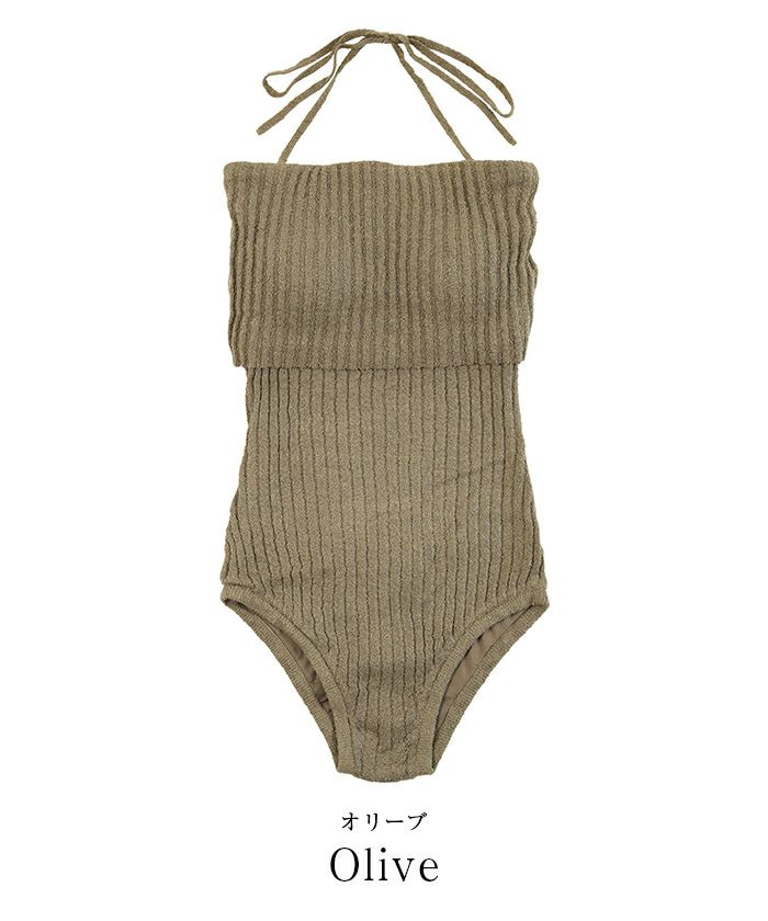 太リブニットデザインワンピース/水着 | SEA DRESS