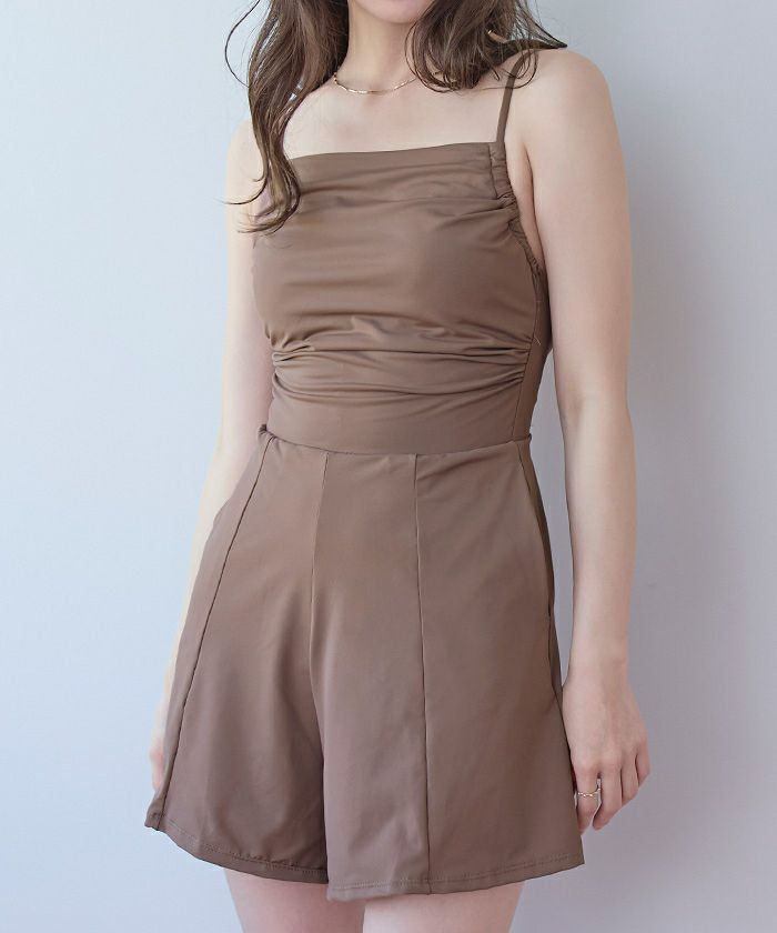 サイドギャザーオールインワン/ワンピース水着【メール便可／100