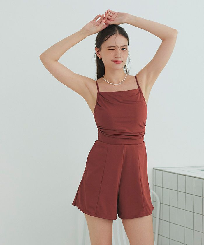 サイドギャザーオールインワン/ワンピース水着【メール便可／100