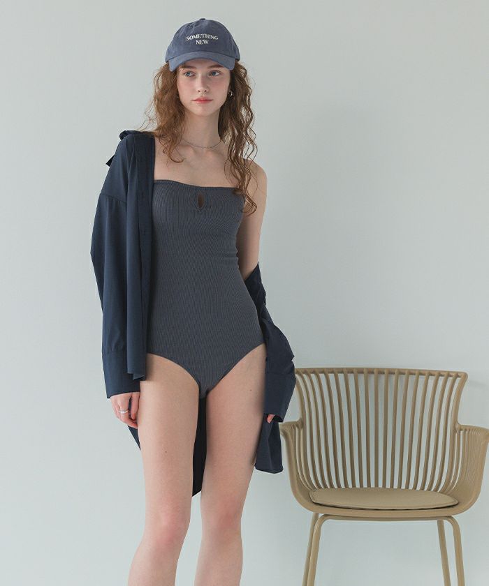 カケモノ夏　ベージュ黒 ロングカフスオーバーサイズシャツ/ラッシュガード【メール便可／100