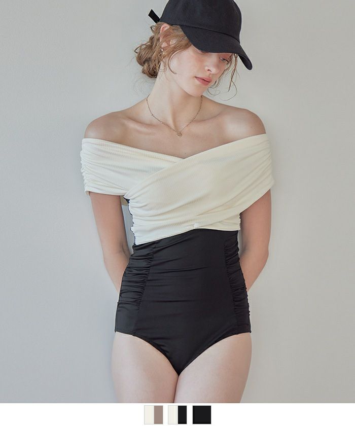 クロスオフショルダーギャザーワンピース/水着 | SEA DRESS