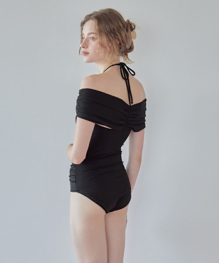 クロスオフショルダーギャザーワンピース/水着 | SEA DRESS