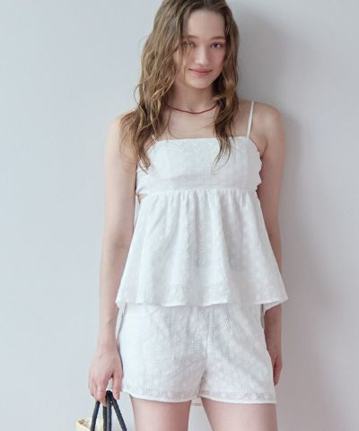 3点セット/フラワーレースペプラムビキニ×ショートパンツ/水着 | SEA DRESS