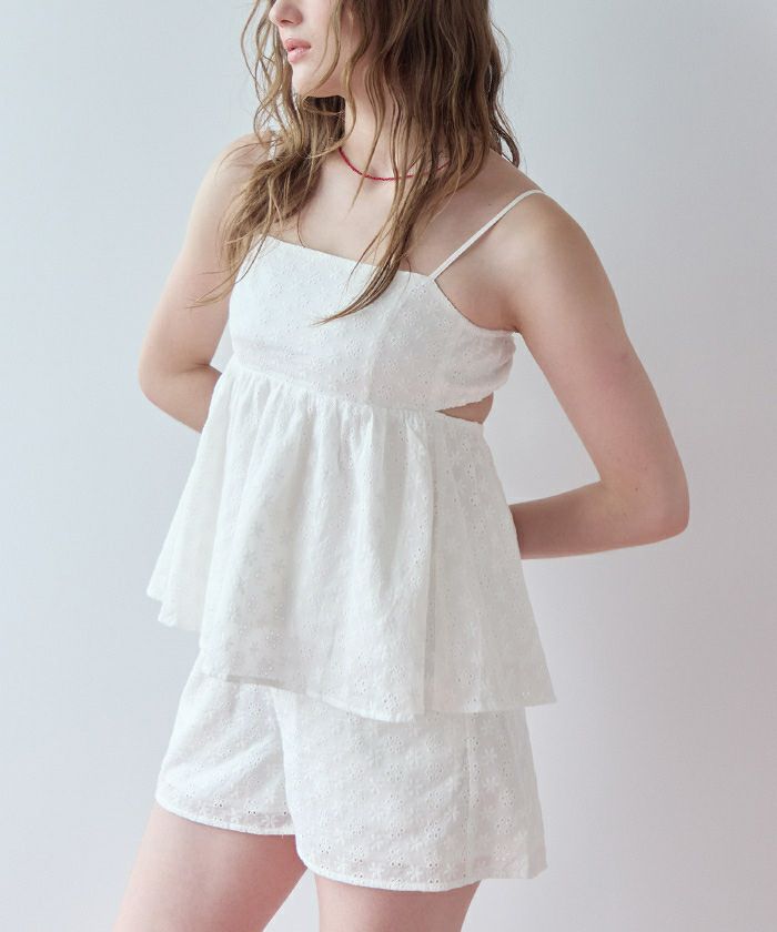 3点セット/フラワーレースペプラムビキニ×ショートパンツ/水着 | SEA DRESS