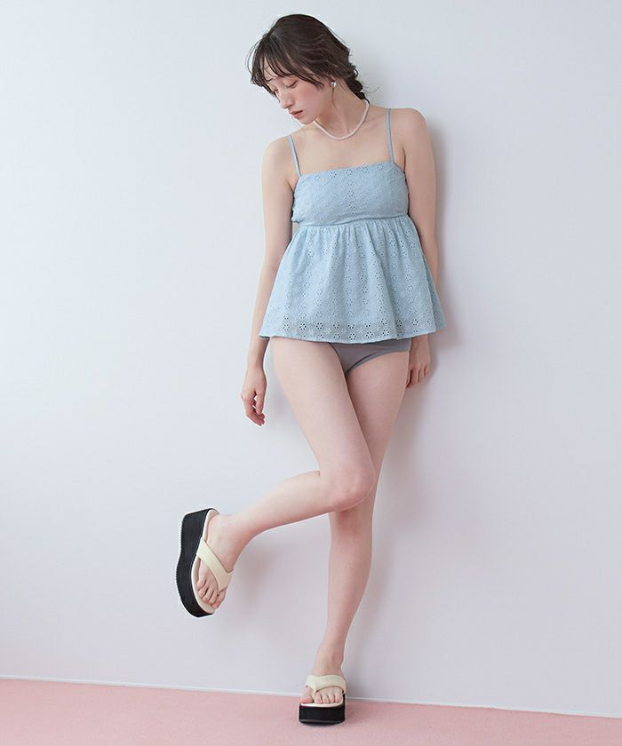 3点セット/フラワーレースペプラムビキニ×ショートパンツ/水着 | SEA DRESS